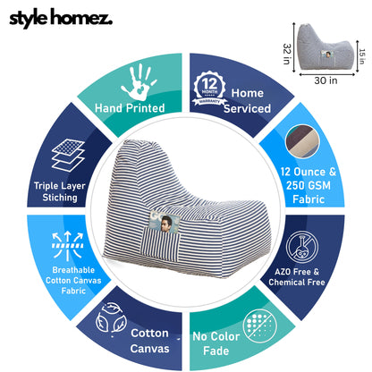 Style Homez XXL HACKEY BEAN BAG, Cotton Canvas Stripes Printed, Filled With Beans Fillers