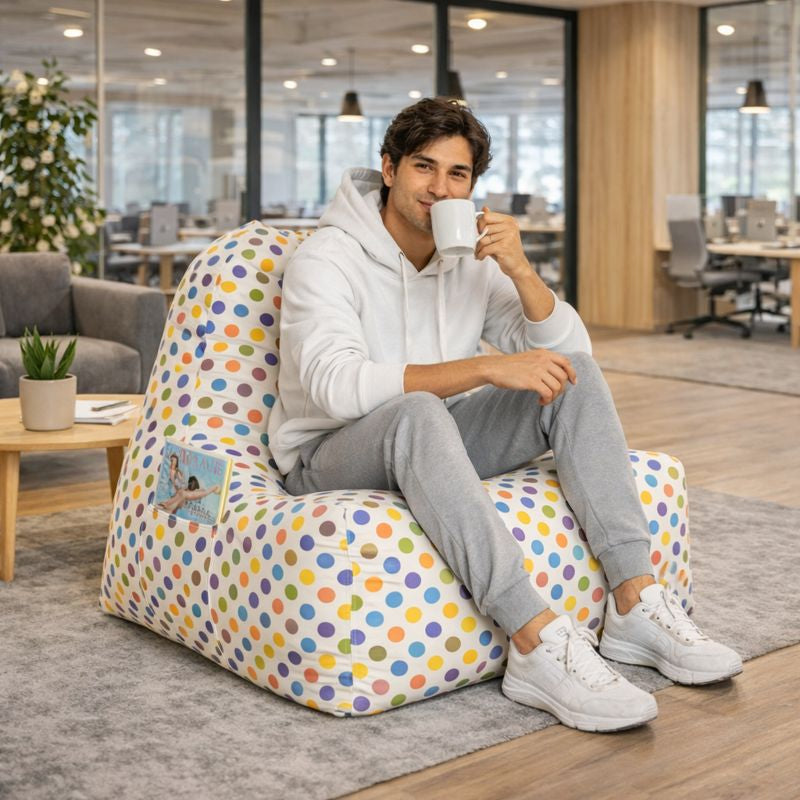 Style Homez Hackey Cotton Canvas Polka Dots Printed Bean Bag XXL XXL Size Filled With Beans Fillers