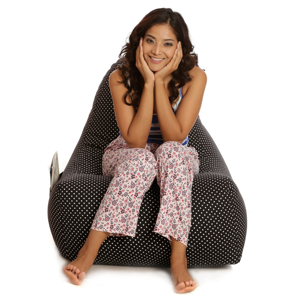 Style Homez HACKEY, Cotton Canvas Polka Dots Printed Bean Bag XXL Size, COVER Only