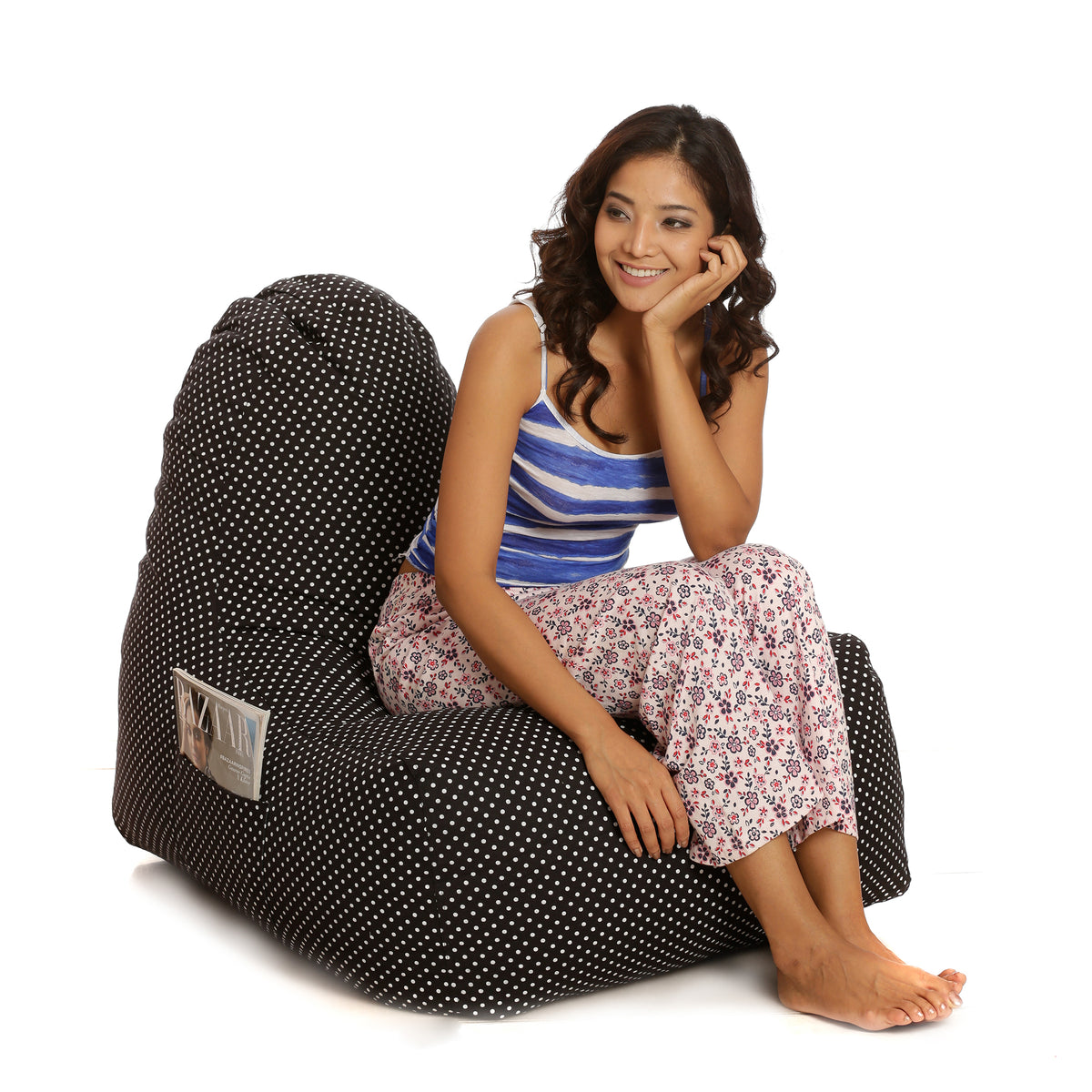 Style Homez HACKEY, Cotton Canvas Polka Dots Printed Bean Bag XXL Size, COVER Only