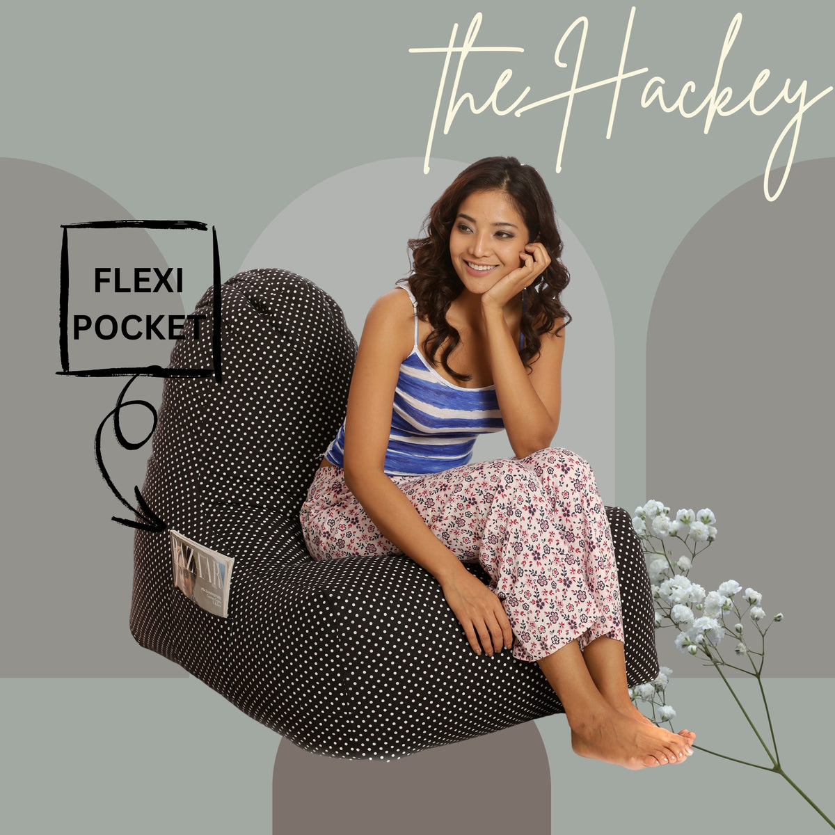 Style Homez HACKEY, Cotton Canvas Polka Dots Printed Bean Bag XXL Size, COVER Only