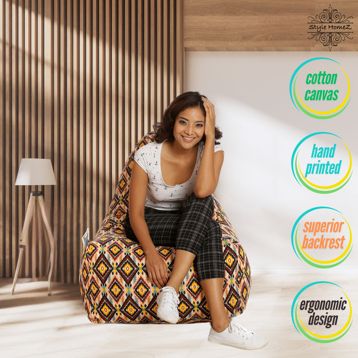 Style Homez HACKEY, Cotton Canvas Geometric Printed Bean Bag XXL Size, COVER Only