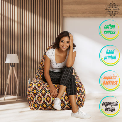 Style Homez HACKEY, Cotton Canvas Geometric Printed Bean Bag XXL Size, COVER Only