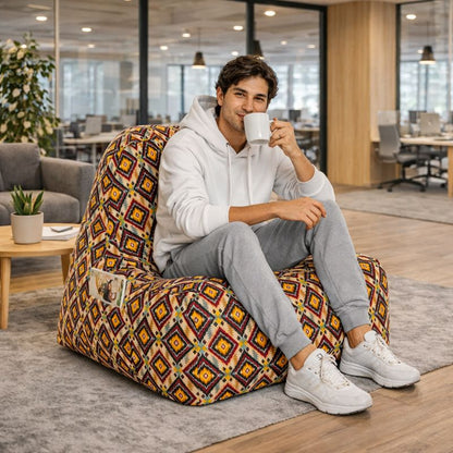 Style Homez HACKEY, Cotton Canvas Geometric Printed Bean Bag XXL Size, COVER Only