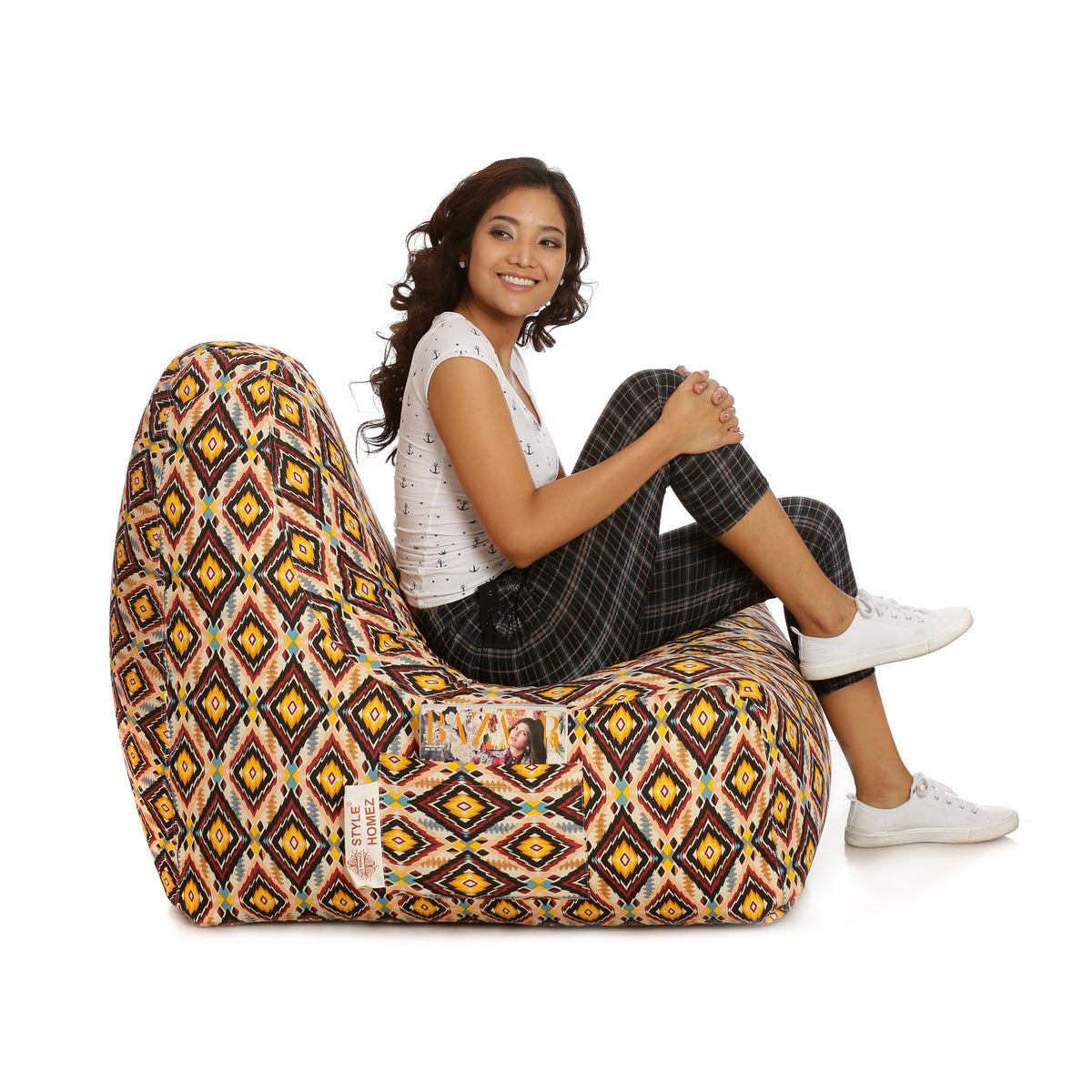 Style Homez HACKEY, Cotton Canvas Geometric Printed Bean Bag XXL Size, COVER Only