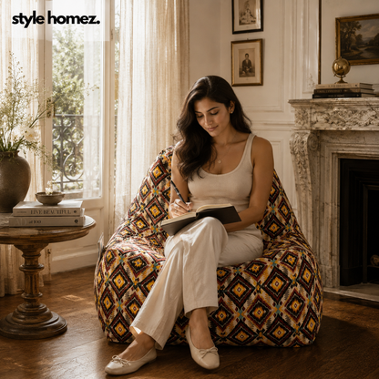 Style Homez HACKEY, Cotton Canvas Geometric Printed Bean Bag XXL Size, COVER Only
