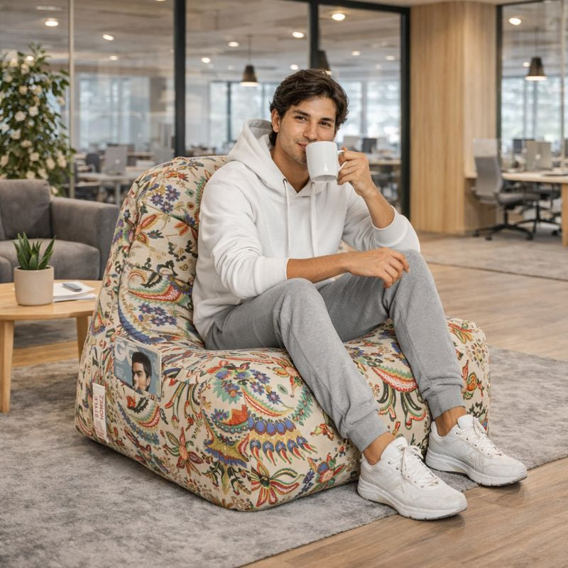 Style Homez XXL HACKEY BEAN BAG, Cotton Canvas Floral Printed, Filled With Beans Fillers