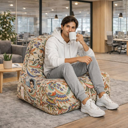 Style Homez XXL HACKEY BEAN BAG, Cotton Canvas Floral Printed, Filled With Beans Fillers