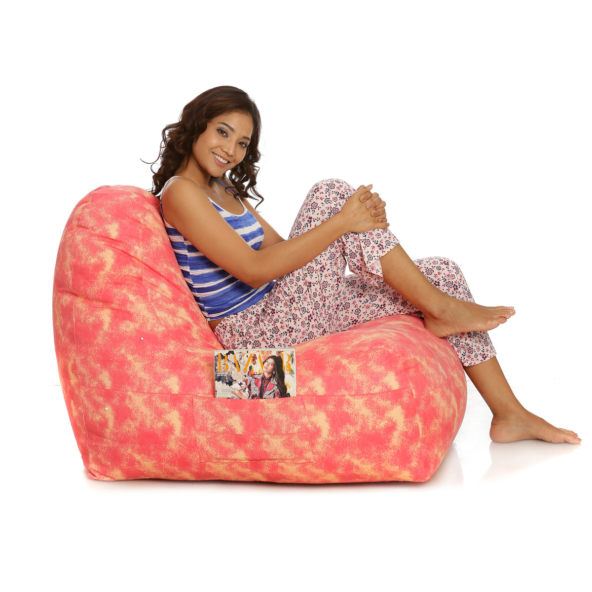 Style Homez XXL HACKEY BEAN BAG, Cotton Canvas Abstract Printed, Filled With Beans Fillers