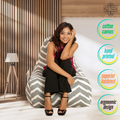 Style Homez XXL HACKEY BEAN BAG, Cotton Canvas Stripes Printed, Filled With Beans Fillers