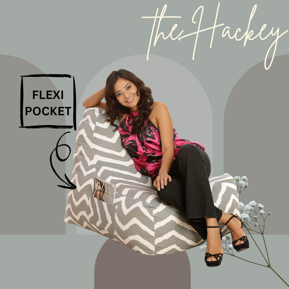 Style Homez XXL HACKEY BEAN BAG, Cotton Canvas Stripes Printed, Filled With Beans Fillers
