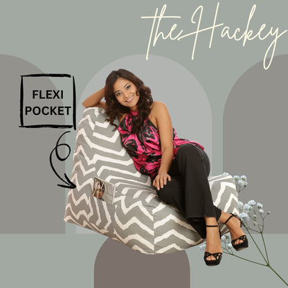 Style Homez XXL HACKEY BEAN BAG, Cotton Canvas Stripes Printed, Filled With Beans Fillers