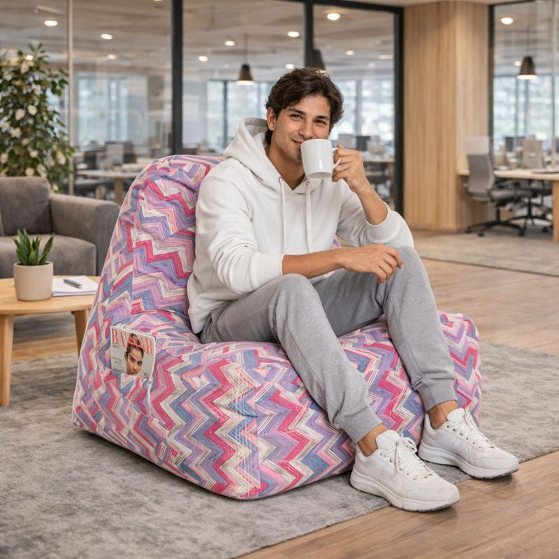 Style Homez XXL HACKEY BEAN BAG, Cotton Canvas Geometric Printed, Filled With Beans Fillers
