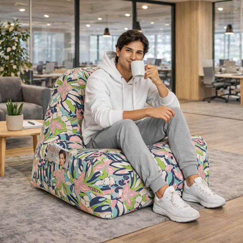 Style Homez HACKEY, Cotton Canvas Floral Printed Bean Bag XXL Size, COVER Only