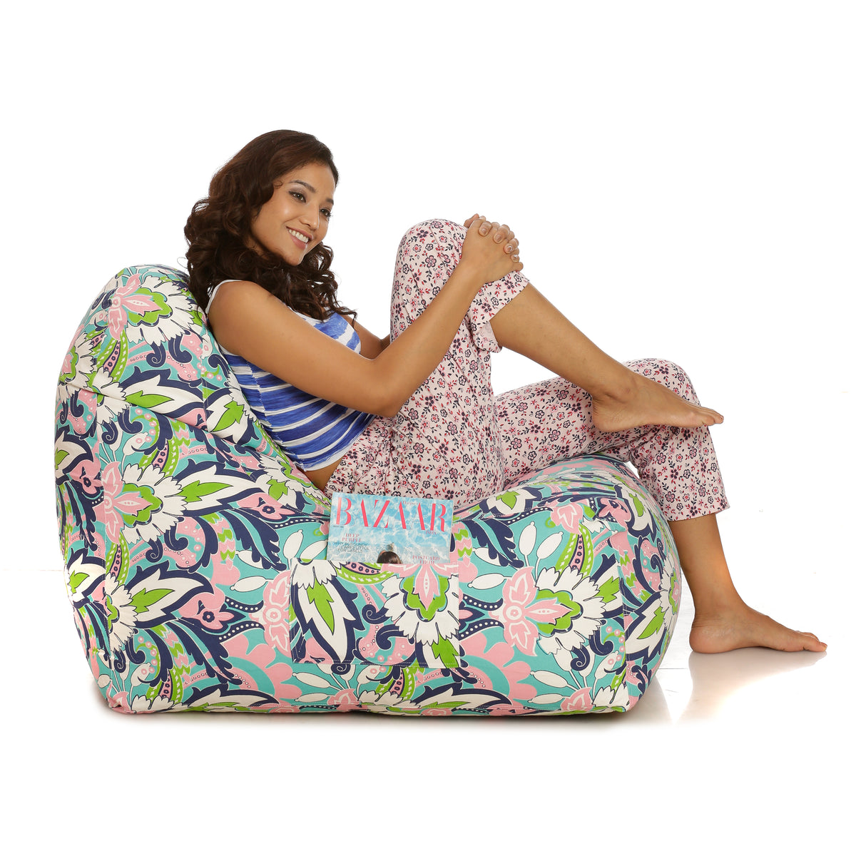 Style Homez HACKEY, Cotton Canvas Floral Printed Bean Bag XXL Size, COVER Only
