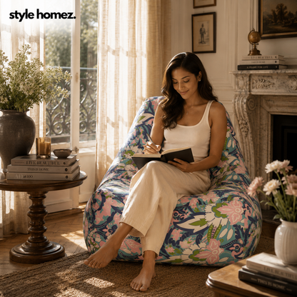 Style Homez HACKEY, Cotton Canvas Floral Printed Bean Bag XXL Size, COVER Only