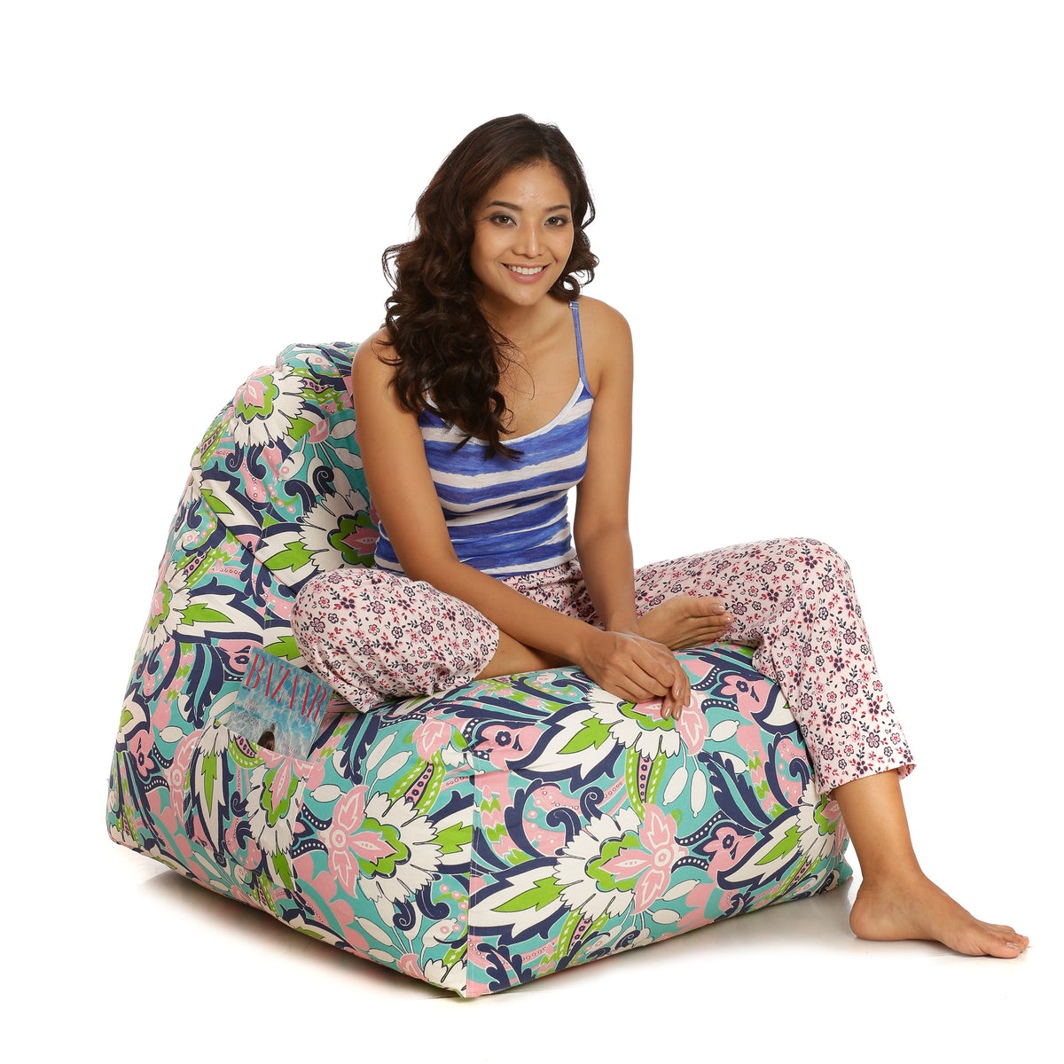 Style Homez HACKEY, Cotton Canvas Floral Printed Bean Bag XXL Size, COVER Only