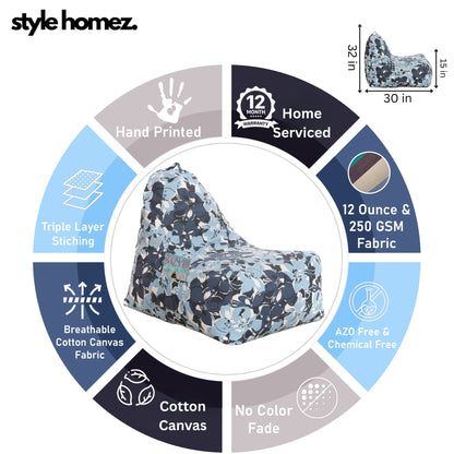 Style Homez HACKEY, Cotton Canvas Floral Printed Bean Bag XXL Size, COVER Only
