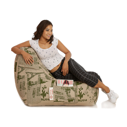 Style Homez XXL HACKEY BEAN BAG, Cotton Canvas Abstract Printed, Filled With Beans Fillers