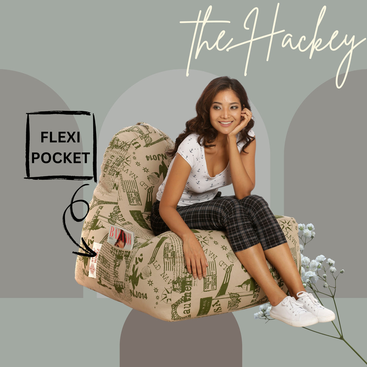 Style Homez XXL HACKEY BEAN BAG, Cotton Canvas Abstract Printed, Filled With Beans Fillers