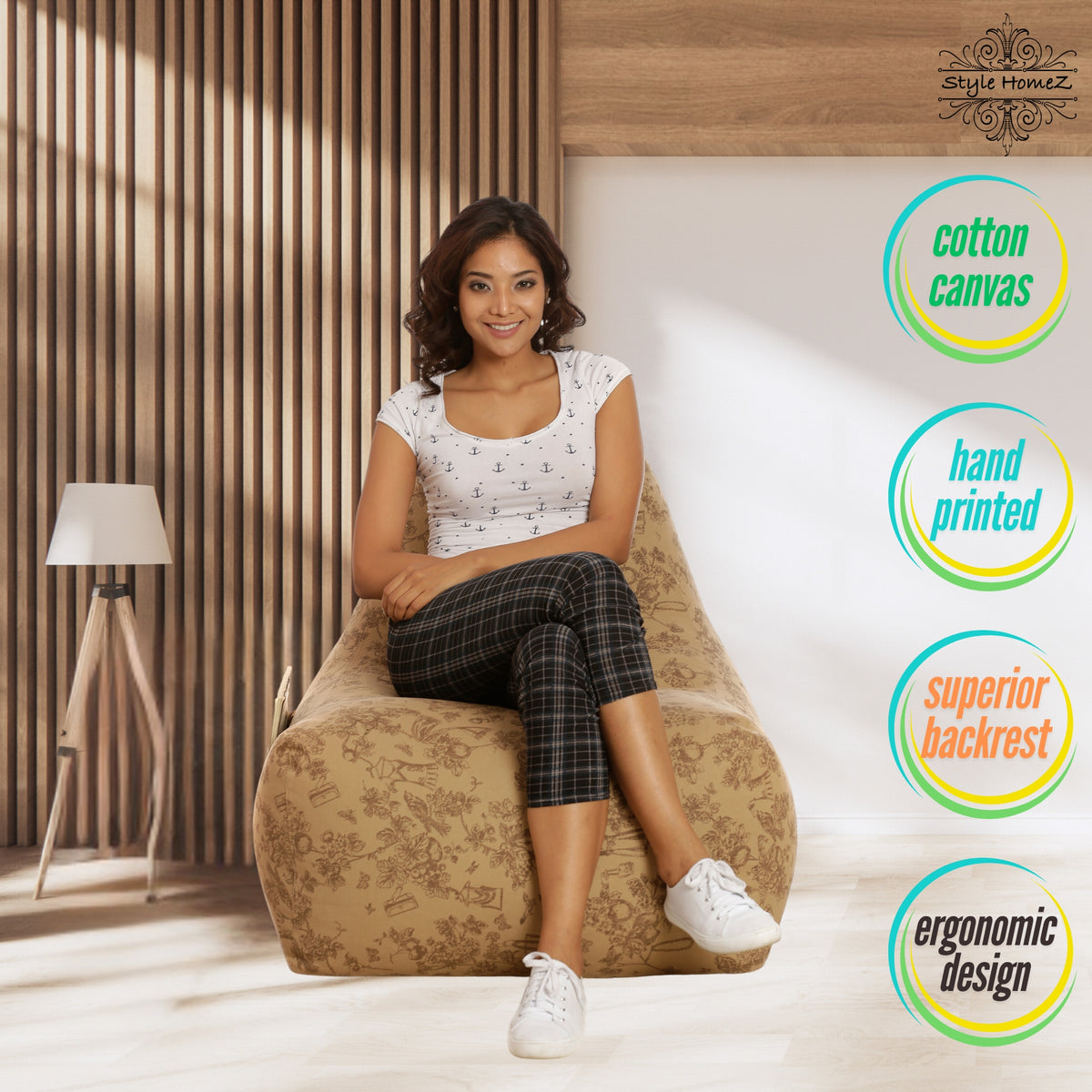 Style Homez XXL HACKEY BEAN BAG, Cotton Canvas Abstract Printed, Filled With Beans Fillers