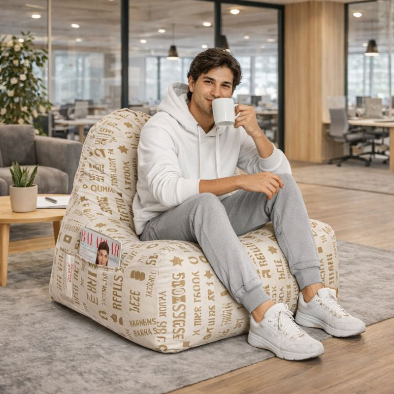 Style Homez XXL HACKEY BEAN BAG, Cotton Canvas Abstract Printed, Filled With Beans Fillers