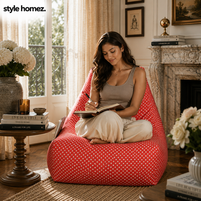 Style Homez Hackey Cotton Canvas Star Printed Bean Bag XXL Size Filled With Beans Fillers