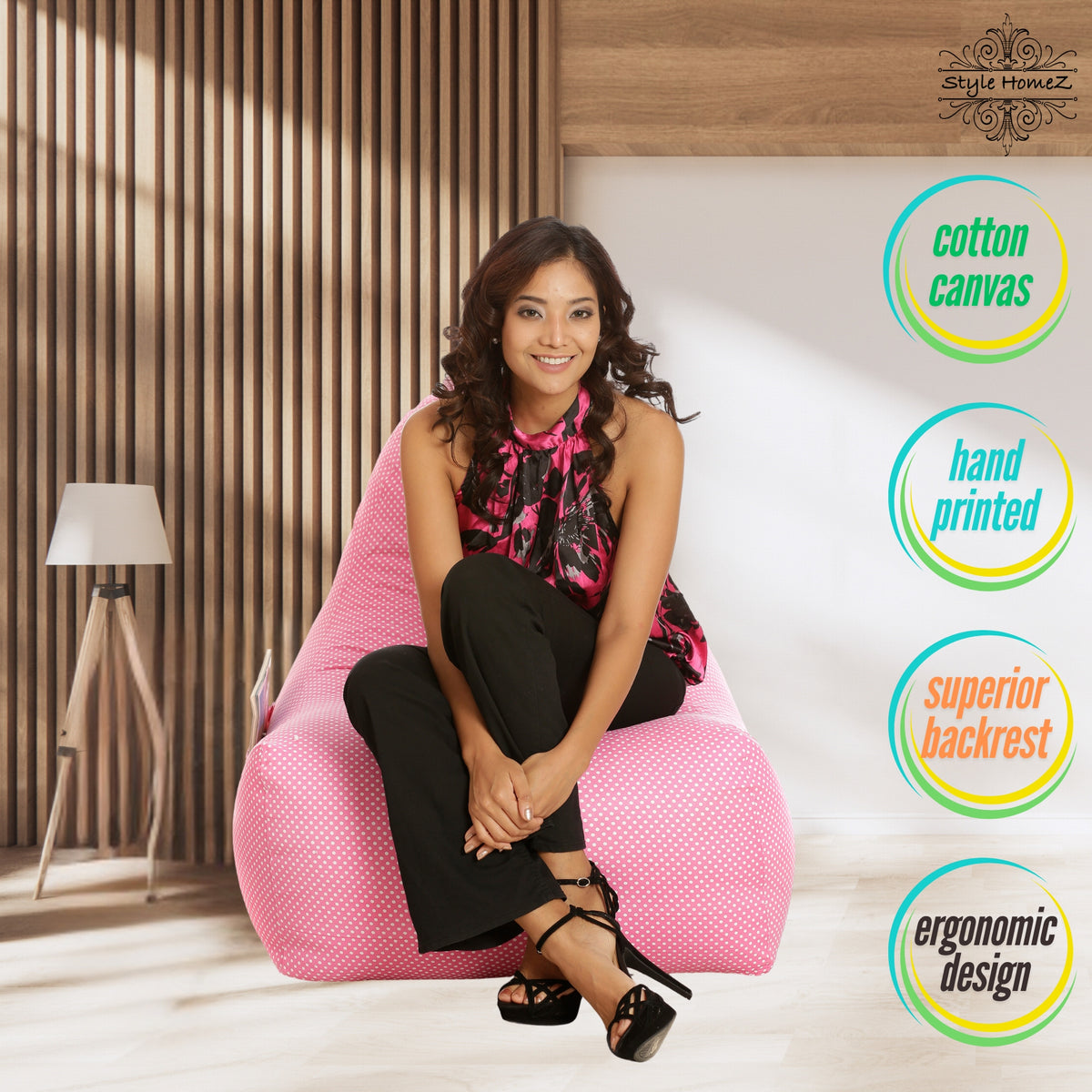 Style Homez HACKEY, Cotton Canvas Polka Dots Printed Bean Bag XXL Size, COVER Only