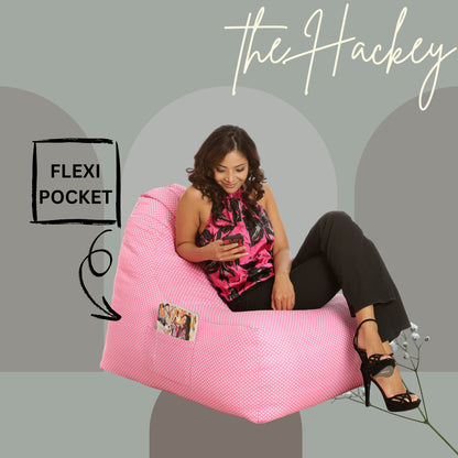 Style Homez XXL HACKEY BEAN BAG, Cotton Canvas Polka Dots Printed, Filled With Beans Fillers