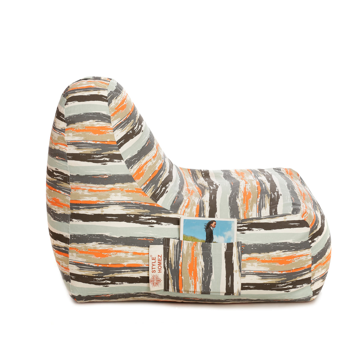 Style Homez XXL HACKEY BEAN BAG, Cotton Canvas Stripes Printed, Filled With Beans Fillers