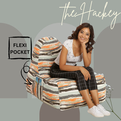 Style Homez XXL HACKEY BEAN BAG, Cotton Canvas Stripes Printed, Filled With Beans Fillers