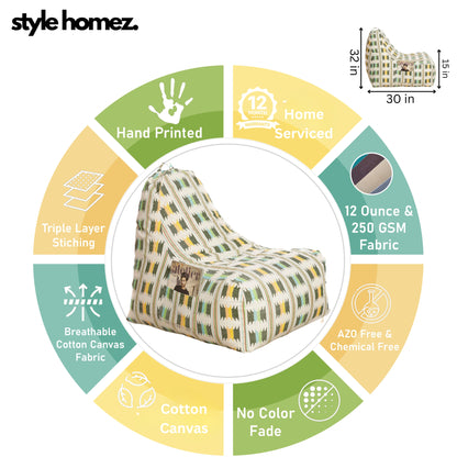 Style Homez HACKEY, Cotton Canvas IKAT Printed Bean Bag XXL Cover Onlyr