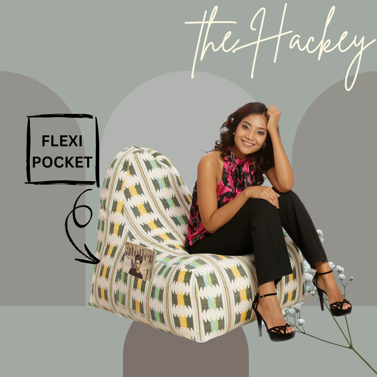Style Homez HACKEY, Cotton Canvas IKAT Printed Bean Bag XXL Cover Onlyr