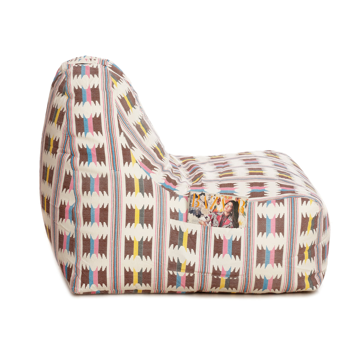 Style Homez XXL HACKEY BEAN BAG, Cotton Canvas IKAT Printed, Filled With Beans Fillers