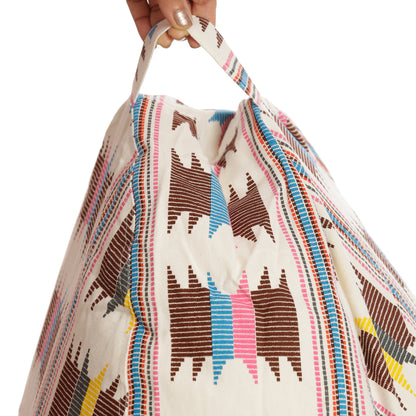 Style Homez XXL HACKEY BEAN BAG, Cotton Canvas IKAT Printed, Filled With Beans Fillers