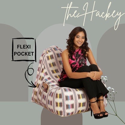 Style Homez XXL HACKEY BEAN BAG, Cotton Canvas IKAT Printed, Filled With Beans Fillers