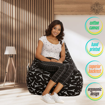 Style Homez XXL HACKEY BEAN BAG, Cotton Canvas Abstract Printed, Filled With Beans Fillers