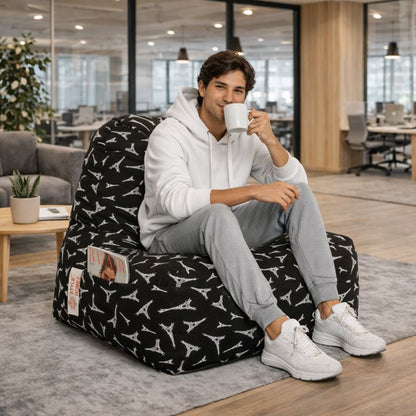 Style Homez XXL HACKEY BEAN BAG, Cotton Canvas Abstract Printed, Filled With Beans Fillers