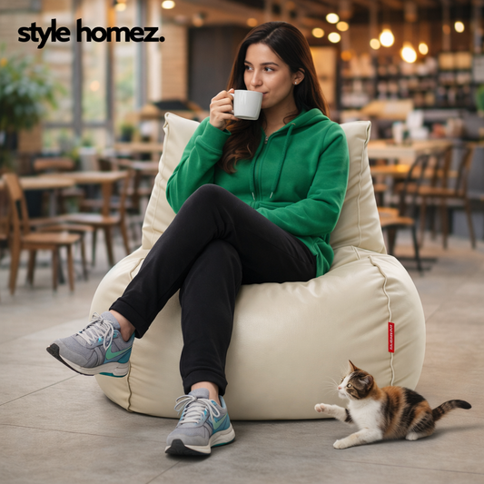 Style Homez MAMBO, Premium Leatherette XL Bean Bag Lounger BEIGE Color Cover Only