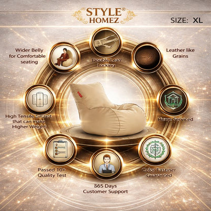Style Homez MAMBO, Premiu Leatherette XL Size Bean Bag BEIGE Color Filled with Beans Fillers
