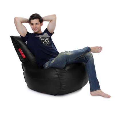 Style Homez MAMBO, Premiu Leatherette XL Size Bean Bag Lounger Black Color Filled with Beans Fillers
