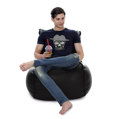 Style Homez MAMBO, Premiu Leatherette XL Size Bean Bag Lounger Black Color Filled with Beans Fillers