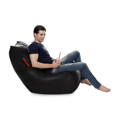 Style Homez MAMBO, Premiu Leatherette XL Size Bean Bag Lounger Black Color Filled with Beans Fillers