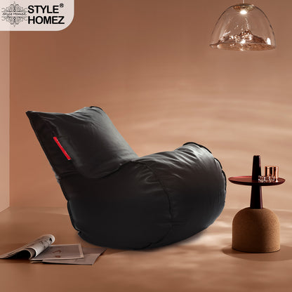 Style Homez MAMBO, Premiu Leatherette XL Size Bean Bag Lounger Black Color Filled with Beans Fillers