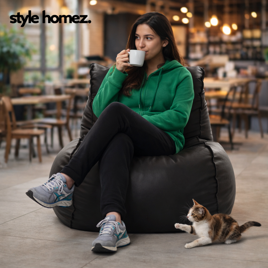 Style Homez MAMBO, Premiu Leatherette XL Size Bean Bag Chocolate Brown Color Filled with Beans Fillers