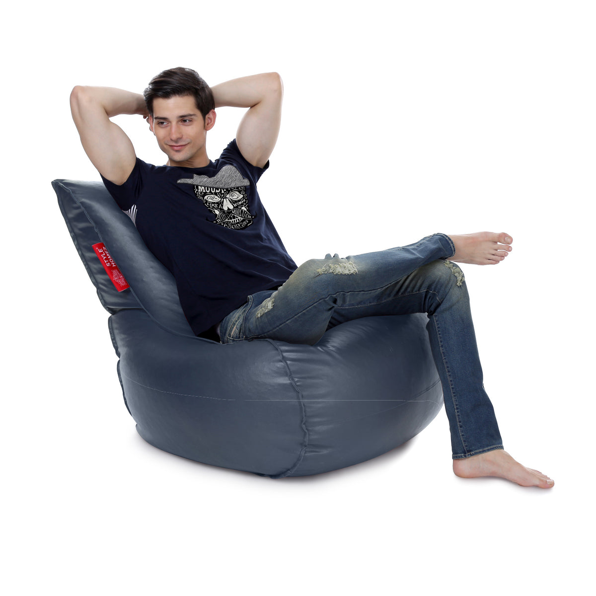 Style Homez MAMBO, Premiu Leatherette XL Size Bean Bag Grey Color Filled with Beans Fillers