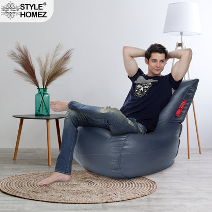 Style Homez MAMBO, Premiu Leatherette XL Size Bean Bag Grey Color Filled with Beans Fillers