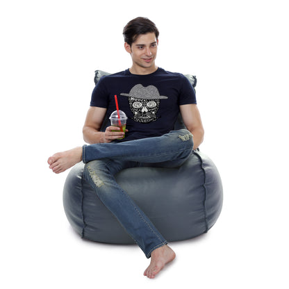Style Homez MAMBO, Premiu Leatherette XL Size Bean Bag Grey Color Filled with Beans Fillers