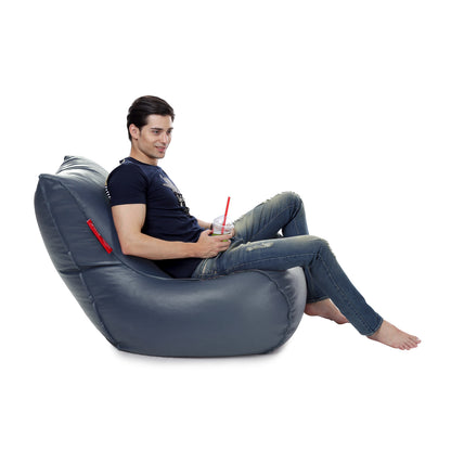 Style Homez MAMBO, Premiu Leatherette XL Size Bean Bag Grey Color Filled with Beans Fillers