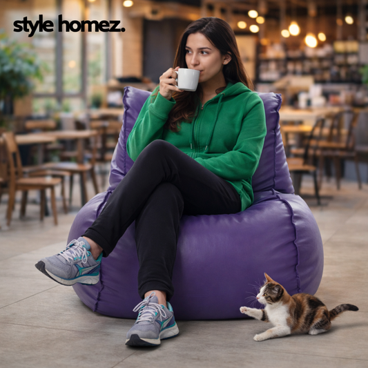 Style Homez MAMBO, Premium Leatherette XL Bean Bag Lounger Purple Color Cover Only